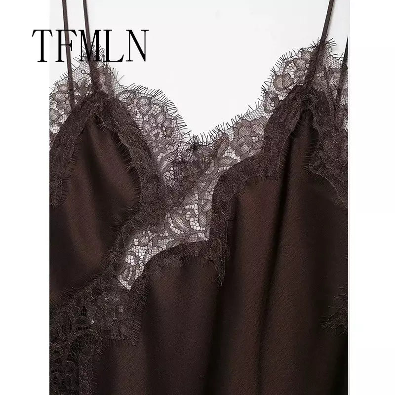 Tfmln feminino sexy rendas emenda vestidos de verão sólido sem mangas assimetria vestido sem costas magro festa feminina estilingue mini vestido
