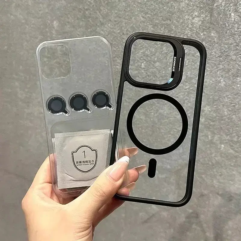 Magsafe suporte de proteção de lente magnética capa de telefone para iphone 17 12 13 14 15 16 pro max câmera vidro transparente anel de metal capa