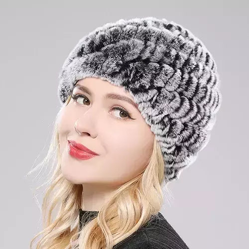 Real Genuine Fox Fur Gorros Chapéu para Mulheres, Pele de Coelho Rex Natural Boné de Caveira, Chapéus de malha para meninas, inverno, estilo russo, novo