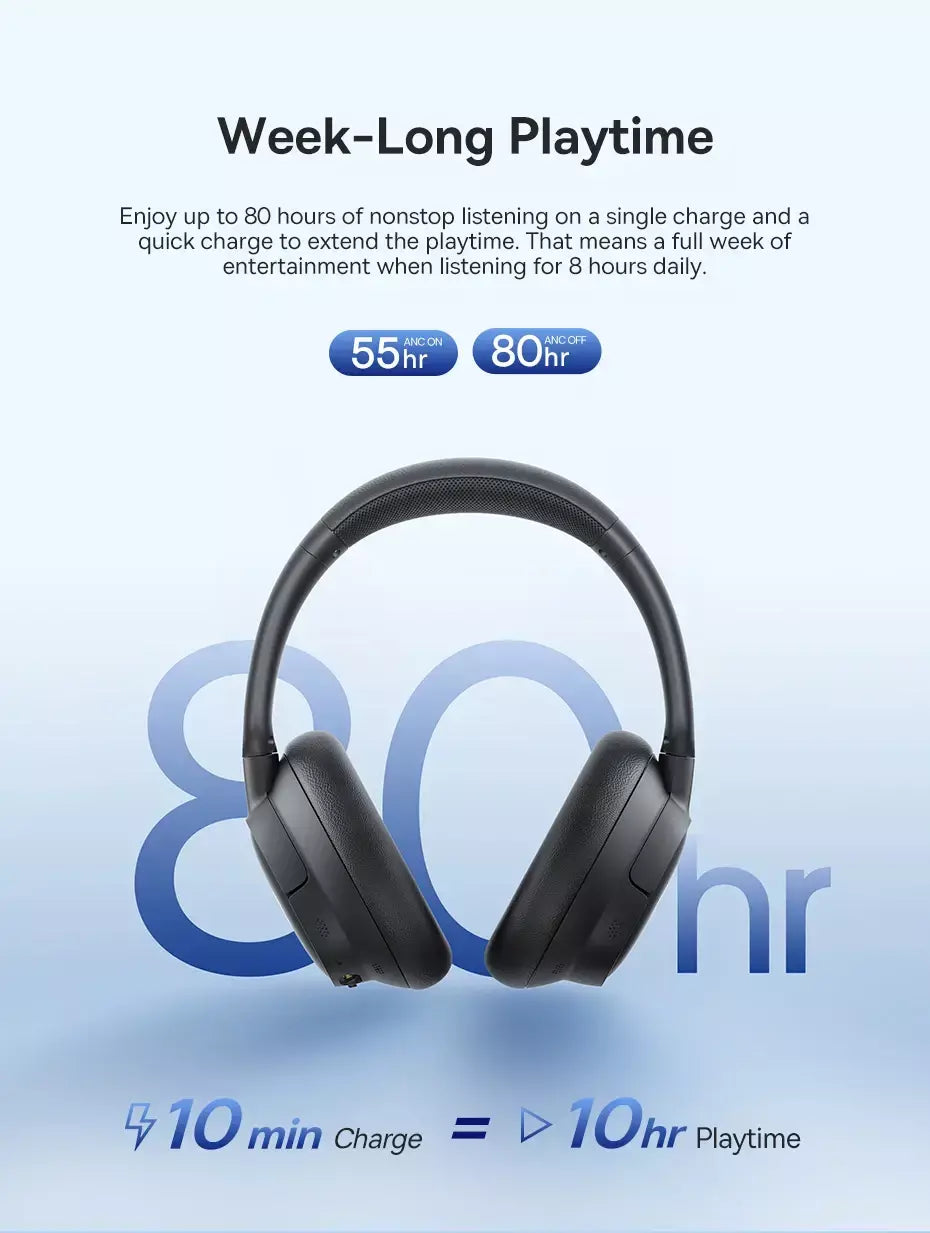 Baseus bowie h1s fones de ouvido sem fio bluetooth 5.4 cancelamento de ruído 46db sobre a orelha fone de ouvido de áudio espacial de alta resolução 120h tempo