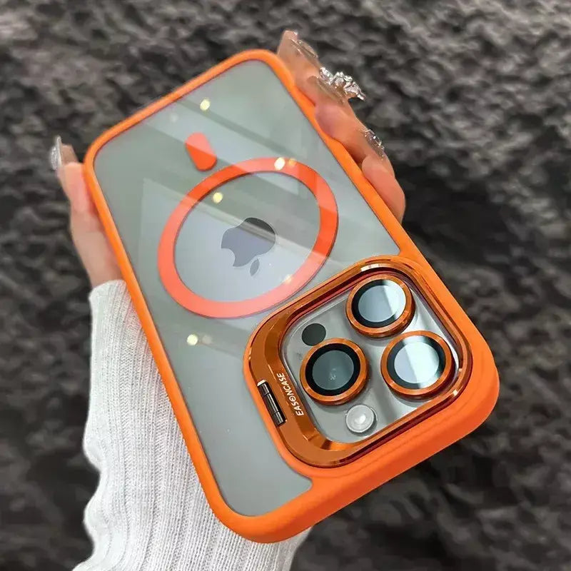 Luxo magnético à prova de choque caso telefone para iphone 16 15 14 13 12 11 17 pro max para magsafe funda suporte lente vidro protetor capa