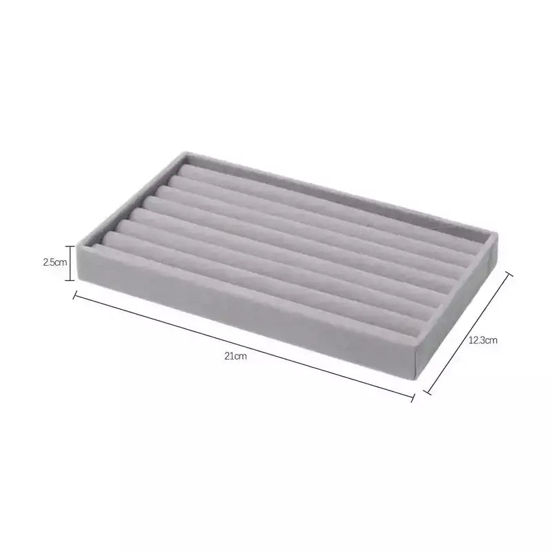 Atualizar caixa de armazenamento de jóias de veludo colar empilhável bandeja de exibição pulseira brinco organizadores diy artesanato gaveta caixa cinza