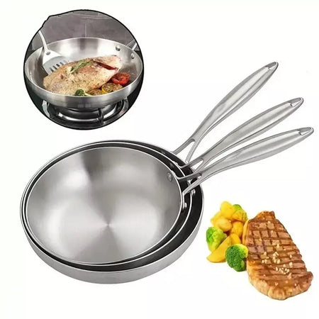 Frigideira antiaderente de aço inoxidável 304, panela de bife frito, sem revestimento, panelas de cozinha para fogão a gás e fogão de indução