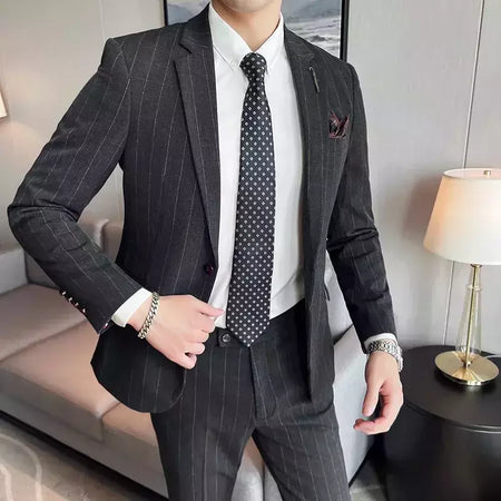 (Blazer + calças) high-end marca formal negócios xadrez terno dos homens noivo vestido de casamento cor sólida palco desempenho smoking S-7XL