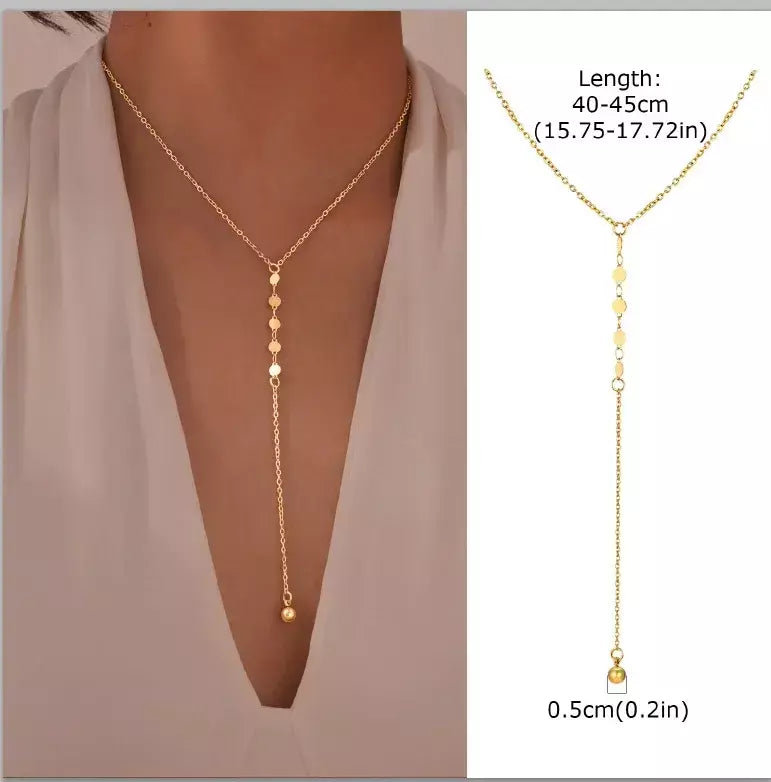 Colar lariat de aço inoxidável banhado a ouro, colar longo delicado colares laryered para mulheres meninas, pingente de gota em forma de y