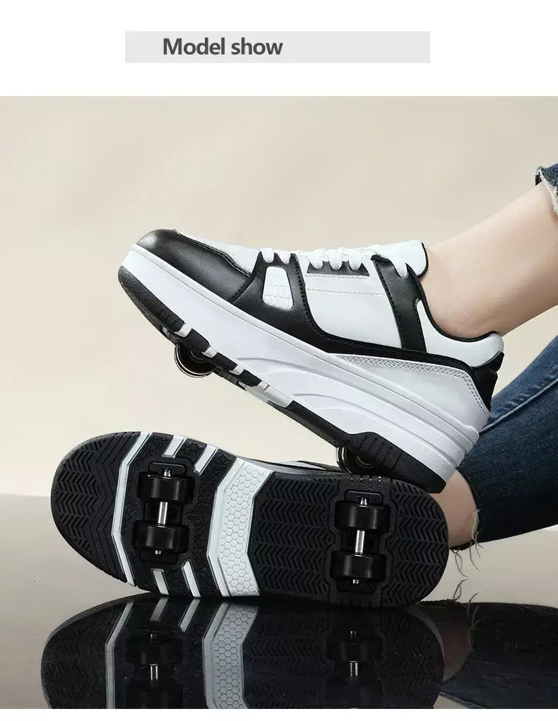 Sapatos de rolo de quatro rodas meninos meninas sapatos de caminhada casuais esportes ao ar livre slide e psiquiatra estudantes da escola polias sapatos tênis