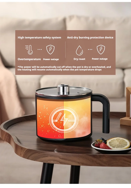 Panela elétrica antiaderente de 1,8l, panela multifuncional, panela de arroz cozido no vapor única/dupla com função de fritura elétrica