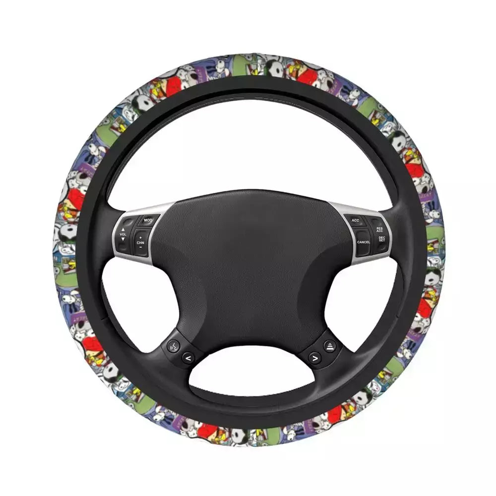 Capa de volante do carro vermelho snoopy woodstock universal trança dos desenhos animados na capa de volante estilo do carro acessórios automóveis