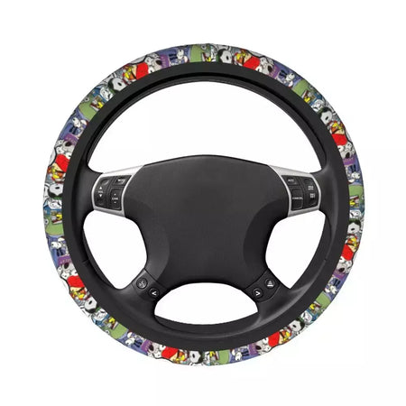 Capa de volante do carro vermelho snoopy woodstock universal trança dos desenhos animados na capa de volante estilo do carro acessórios automóveis
