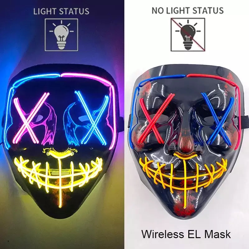 Neon sem fio led máscara de purga brilho no escuro cosplay máscara de terror halloween masquerade festa máscaras brilhantes engraçado vestir-se