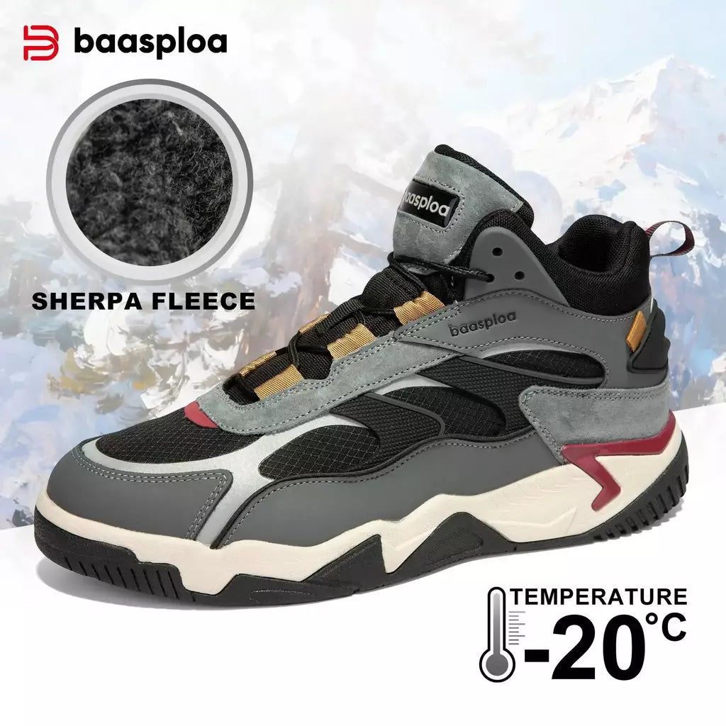 Baasploa inverno homens tênis de couro moda casual à prova dwaterproof água sapatos esportivos para homem de pelúcia quente masculino tênis antiderrapante ao ar livre