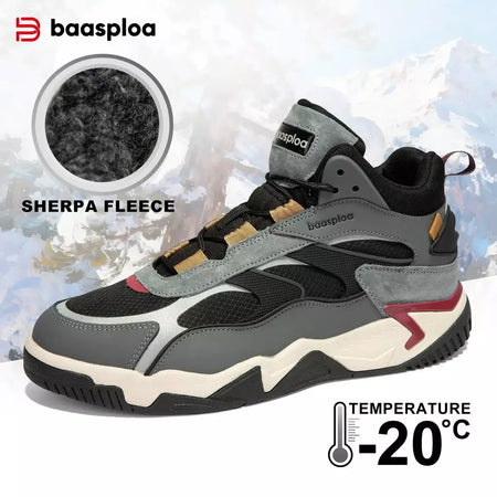 Baasploa inverno homens tênis de couro moda casual à prova dwaterproof água sapatos esportivos para homem de pelúcia quente masculino tênis antiderrapante ao ar livre