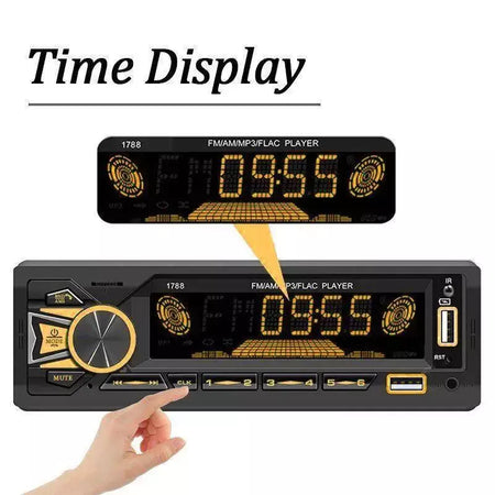 Universal 1 DIN Car MP3 Player B-tooth WIRELESS, Rádio FM, Entrada USB/TF/AUX, Carregador Rápido, Display de Tempo, Estéreo Multimídia para A