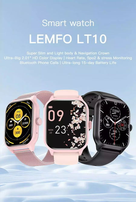 LEMFO LT10 Smartwatch para homens e mulheres Touch Dial Chamada Música Smartwatch Android iOS Rastreador de Fitness Relógios Esportivos 2024