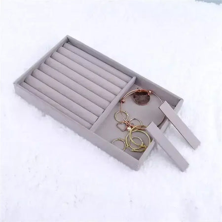 Atualizar caixa de armazenamento de jóias de veludo colar empilhável bandeja de exibição pulseira brinco organizadores diy artesanato gaveta caixa cinza