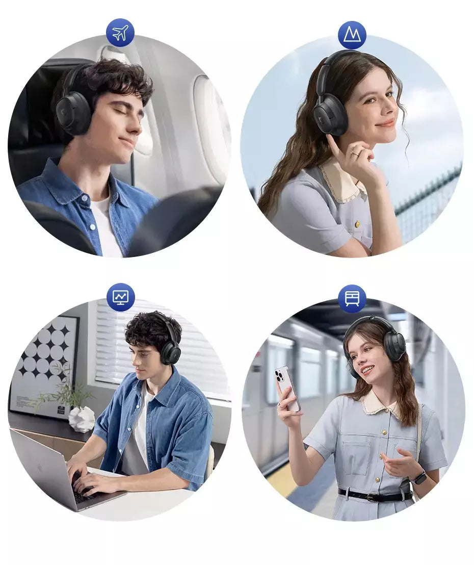 Baseus EH10 NC ANC Fones de ouvido sem fio 45dB Fones de ouvido híbridos adaptativos com cancelamento de ruído Hi-Res LDAC Fone de ouvido Bluetooth 6.0 80 horas