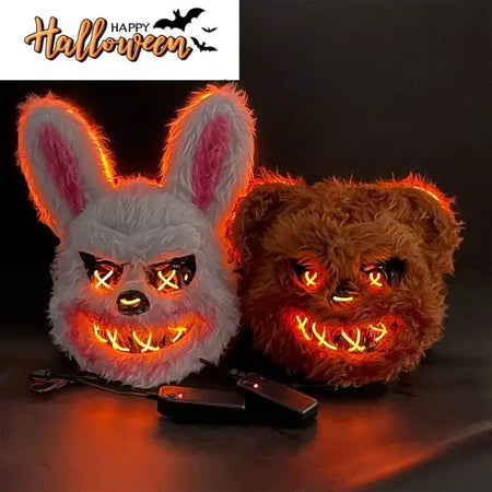 Nova luz led halloween cosplay máscara facial festa mostrar palco maquiagem horror sangrento coelho urso máscara dos desenhos animados carnaval cabeça capa