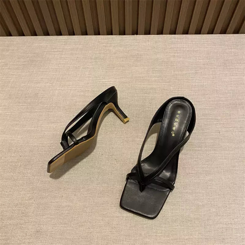 Chinelos femininos de salto alto, chinelo sexy, chinelo feminino, salto fino, nova moda, verão, 2024