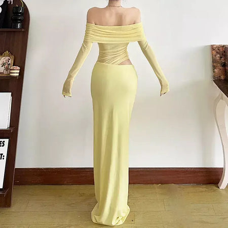 Oco sexy vestido longo feminino um ombro malha transparente festa noite vestido de malha verão moda cor sólida maxi vestidos
