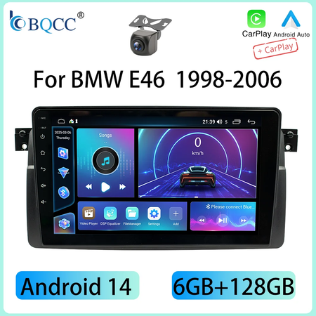 Bqcc android 14 9 ''sem fio carplay rádio do carro reprodutor multimídia estéreo para bmw e46 m3 318 320 325 330 335 1998-2006 jogador de carro