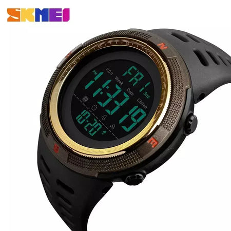 Skmei 1251 relógio digital à prova d'água para homens, relógio de pulso eletrônico esportivo com contagem regressiva, relógio militar led 1560 reloj hombre