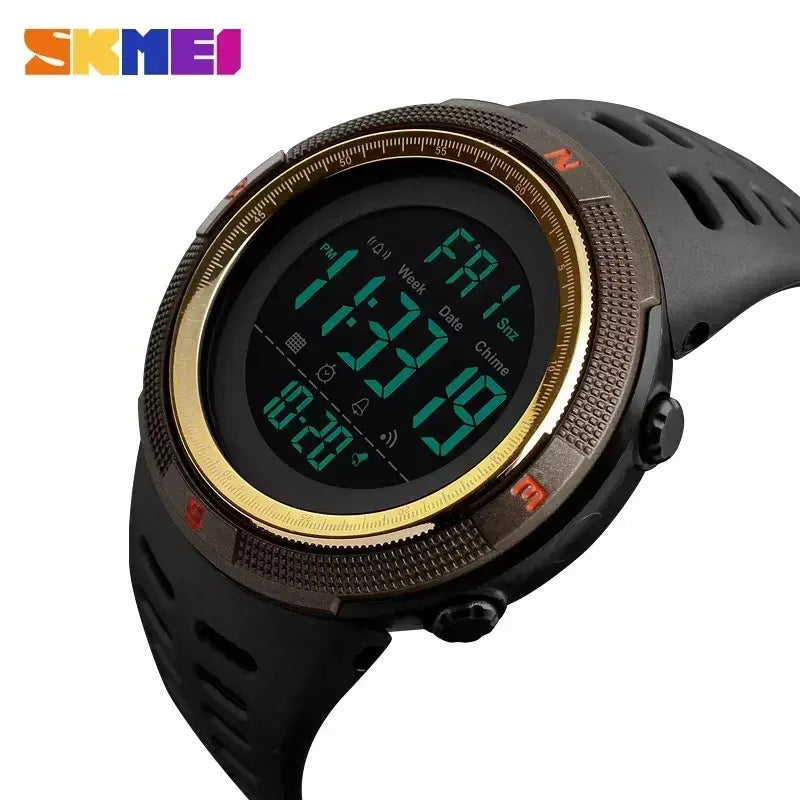 Skmei 1251 relógio digital à prova d'água para homens, relógio de pulso eletrônico esportivo com contagem regressiva, relógio militar led 1560 reloj hombre