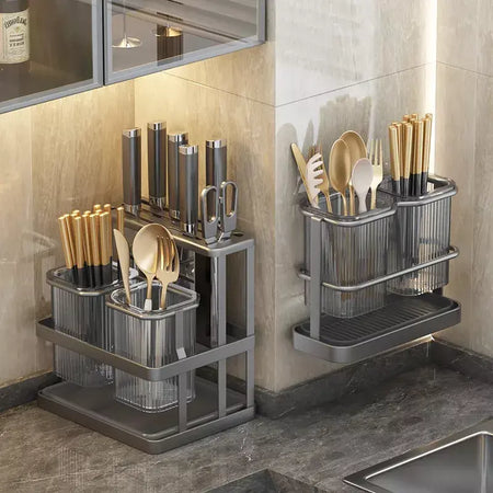 Novo fixado na parede talheres de cozinha faca colher garfo pauzinho drenagem rack escorredor utensílio cozinha armazenamento perfuração livre