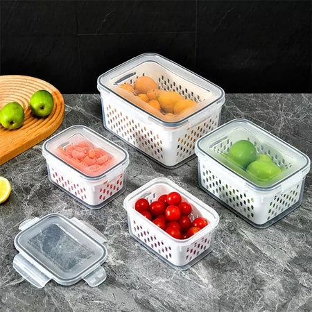 Caixa de armazenamento de geladeira organizador de frutas vegetais frescos caixas de drenagem cesta recipientes de armazenamento despensa organizadores de cozinha