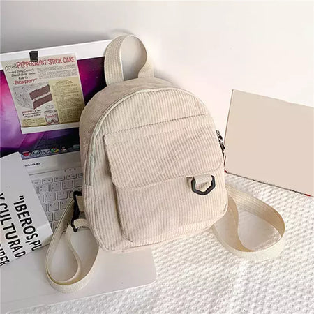 Mini mochila feminina, mochila escolar de veludo simples pequena, grande capacidade, mochila feminina durável, monocromática, casual, viajando, moda