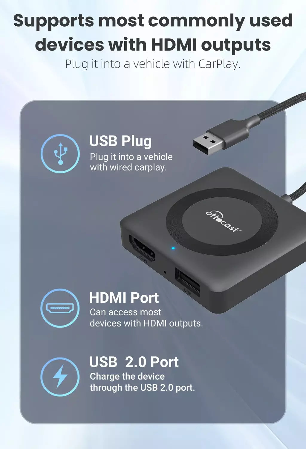 Otocast carro tv mate com fio para adaptador carplay sem fio android auto hdmi multimídia conversor de vídeo para tv varas caixa de jogo telefone