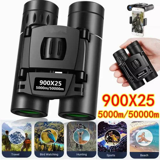 900x25 portátil hd zoom 5000m/50000m binóculos telescópio poderoso dobrável visão de longa distância caça acampamento ao ar livre esportes