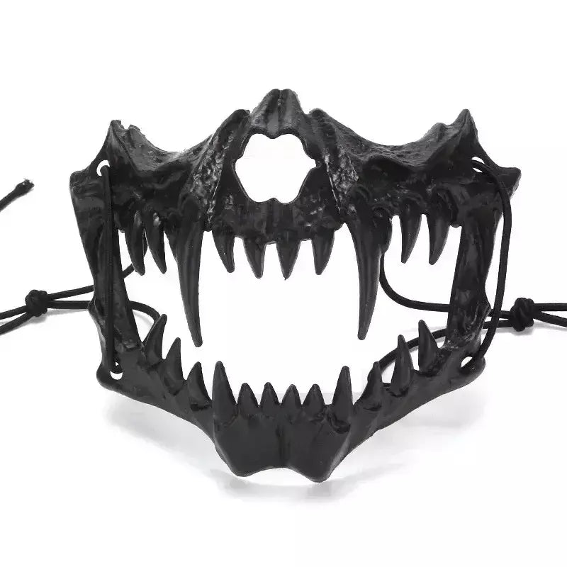 Festa crânio máscara dentes longos demônio esqueleto meia máscara facial lobo dragão tigre houjuu nue máscara cosplay traje de halloween adereços