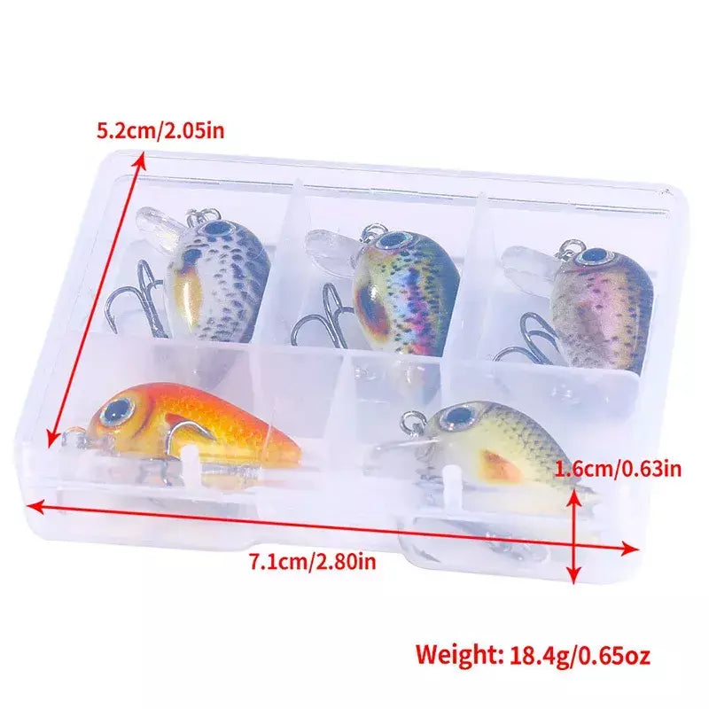 5 pçs/set mini kit crankbait 1.5g/3cm isca de pesca wobblers pequeno artificial flutuante isca dura equipamento de pesca com caixa pesca