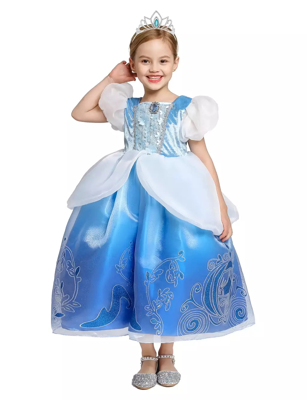 Crianças cosplay traje menina verão pageant lantejoulas fantasia crianças cinderela carnaval roupas princesa vestido de aniversário 3-10 ano