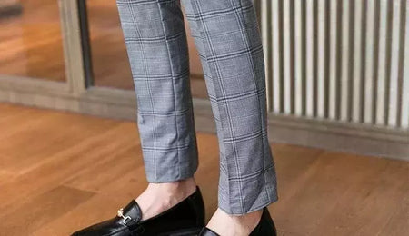 Xadrez masculino anti-rugas calças cortadas, roupas de grife casual, terno masculino reto, verão, fino, barato, designer, cheque, 9