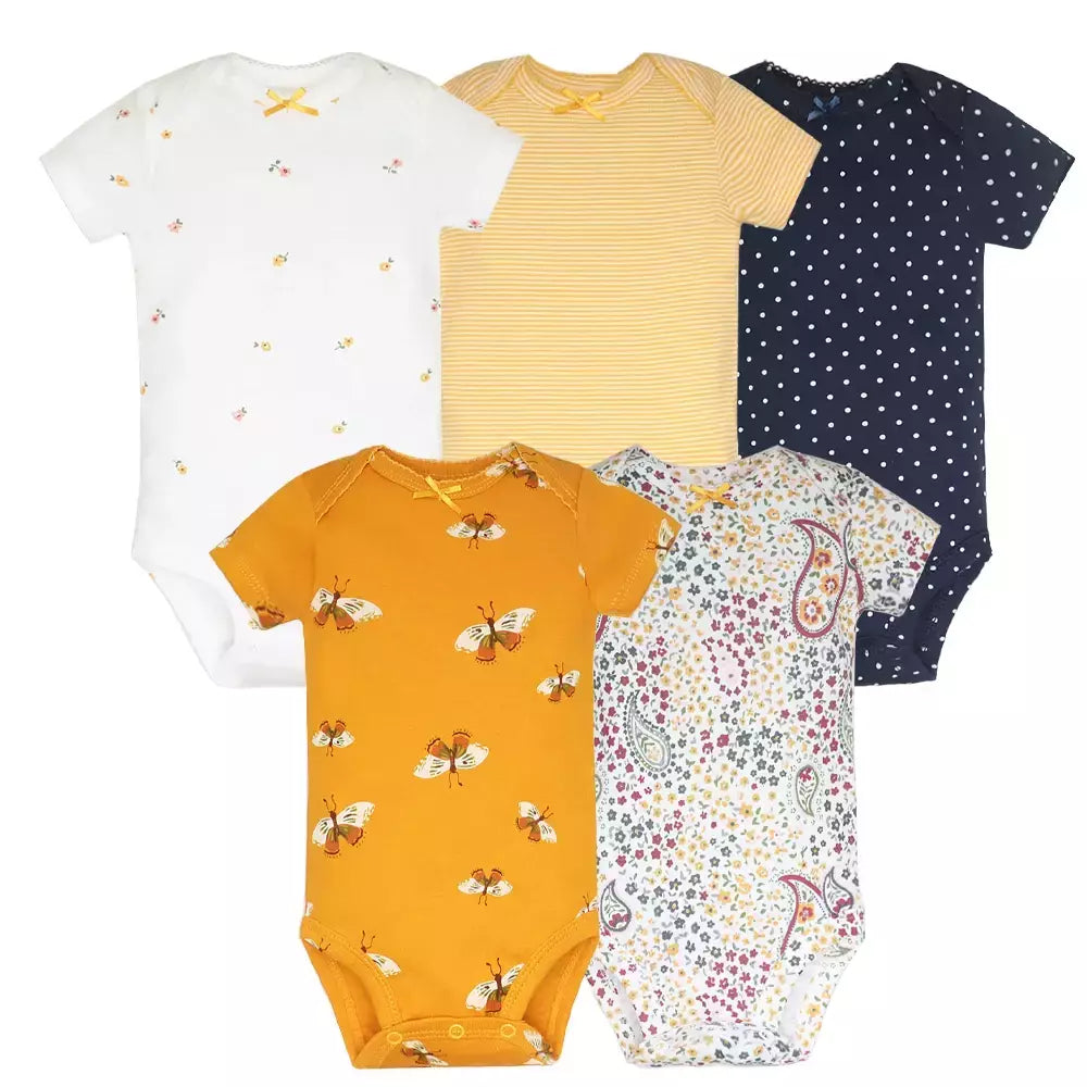 Baby Boy e Girl's Summer Macacões, Bodysuit Toddler, 100% Algodão, Conjunto de Roupas Recém-nascidas, Macacão Infantil, 6-24 Meses, 5Pcs por Lote