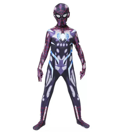 Crianças super-herói bodysuit milhas cosplay peter parker traje dos desenhos animados halloween conjunto com capuz traje de férias macacão com capuz separado