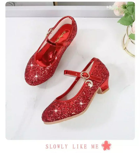 Meninas sapatos crianças salto alto glitter sandálias de cristal moda fivela crianças princesa sapato dança estudante desempenho sapatos de couro