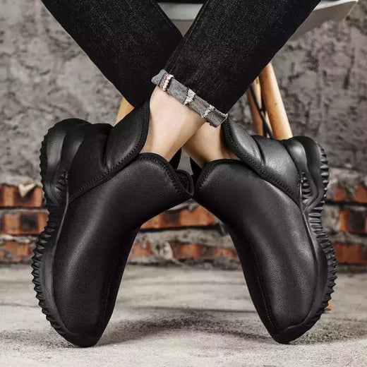 Botas de neve de pelúcia impermeáveis masculinas, botas de pele quente, sapatos casuais, deslizar, inverno