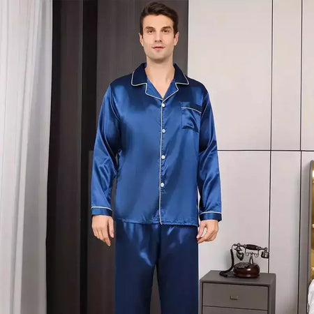 Conjunto de pijama com cardigã de manga comprida masculino, monocromático, lapela, casual, roupa de casa simples, pijamas, plus size, juventude, outono, inverno, 2 peças, conjunto
