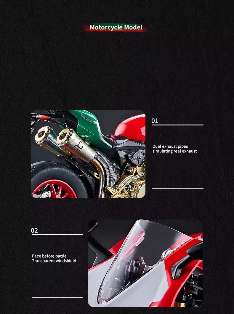 Chave começo 1:9 1199 panigale liga esportes modelo de motocicleta diecast pista corrida modelo de motocicleta com spray som luz crianças brinquedos