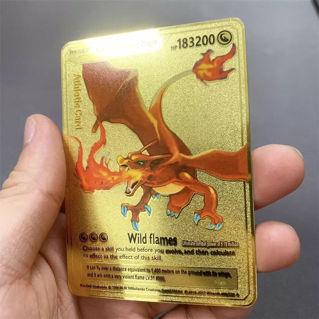 999999 Pontos hp pokemon cartão de metal charizard ouro metal super cartões inglês cartão mewtwo vmax mega anime jogo coleção presentes