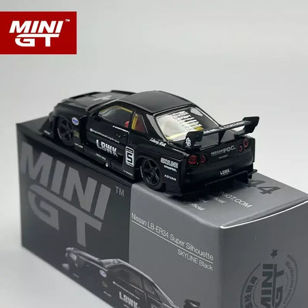 MINIGT 1:64 Nissan LB-ER34 Super Silhouette SKYLINE Carro em liga preta modelo 844