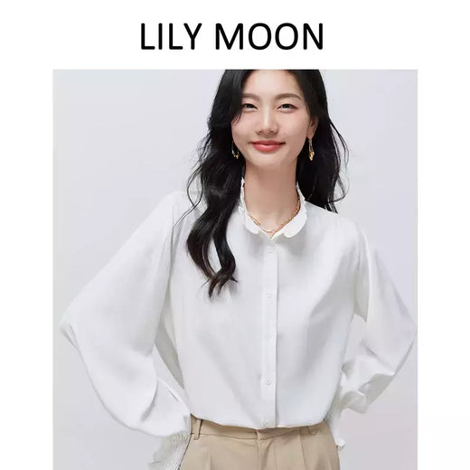 LILYMOON-Camisa de manga comprida feminina, colarinho francês, orelha de madeira, camisa casual coreana, Tops Y2K, pulôver elegante solto, batida na rua