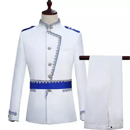 (Jaqueta e calça) masculino tribunal britânico banquete vestido emendado terno 2024 novo masculino festa de casamento prata borda de seda blazer e calças