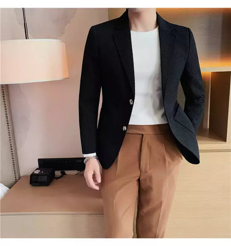 Casaco de peito único masculino, blazer slim fit, blazers grandes, casacos elegantes de luxo, outwear casual coreano para casamento