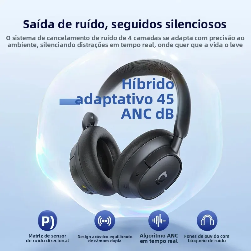 Baseus EH10 NC ANC Fones de ouvido sem fio 45dB Fones de ouvido híbridos adaptativos com cancelamento de ruído Hi-Res LDAC Fone de ouvido Bluetooth 6.0 80 horas