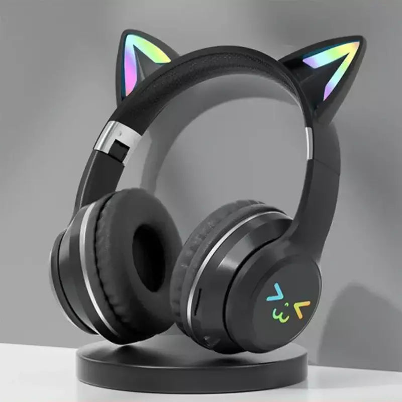 Orelhas de gato fone de ouvido rgb luz sorriso rosto tws fone de ouvido gradiente novo fone de ouvido rosa menina presente adequado para qualquer telefone