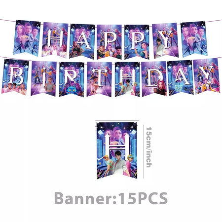 Conjunto de talheres para decoração de festa de aniversário, caçadores de demônios, copo, prato, guardanapo, banner, balão, meninas, coreano, kpop, anime, suprimentos de festa, decoração