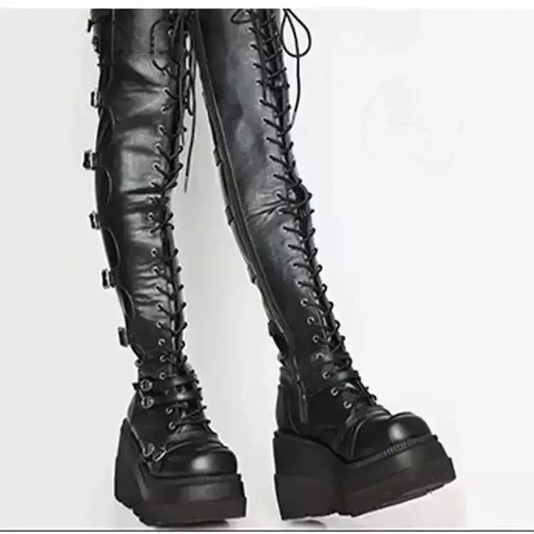 Cunhas botas longas para mulheres outono inverno sobre o joelho botas cosplay plataforma alta botas femininas novo salto alto gótico botas altas